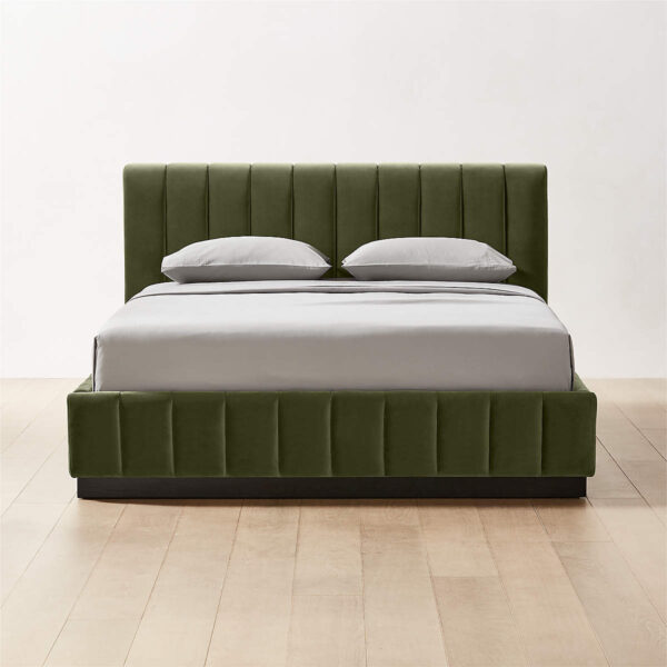 Channeled Green Velvet Bed