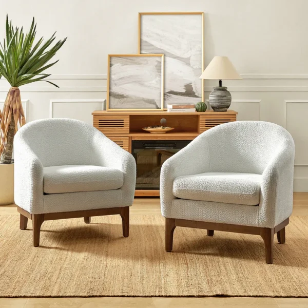 Modern Boucle Accent Barrel Chair