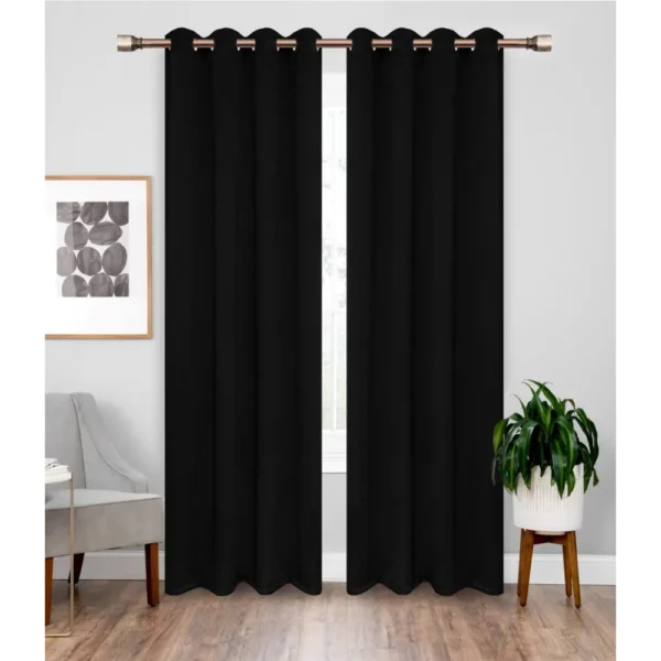 2 Piece Solid Black Blackout Curtain