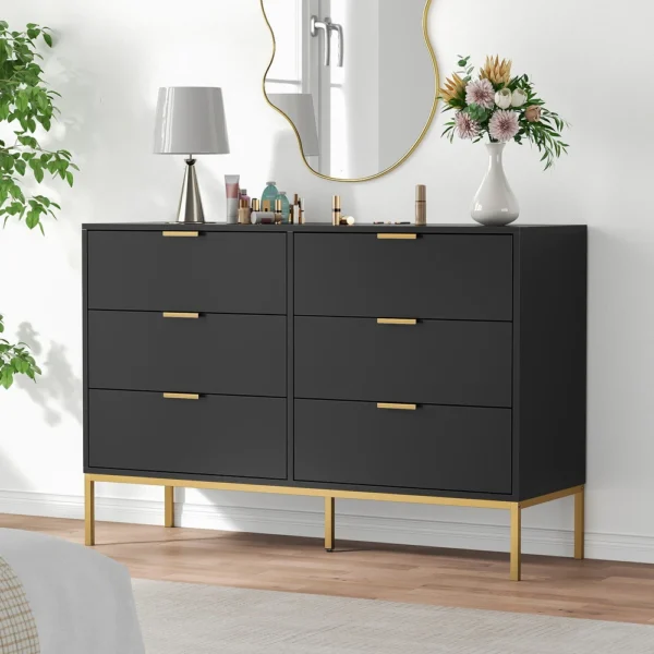 Modern Black 6 Drawer Double Dresser