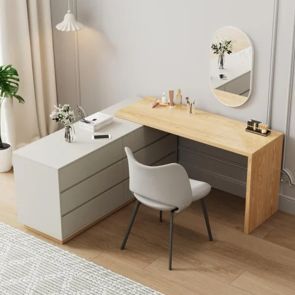 White Corner L-Shaped Dressing Table with 6 Drawers