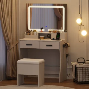 Vanity Desk Drawers and Led Lighted Mirror