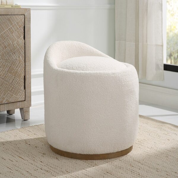 Upholstered Fluffy Swivel Pouf Ottoman