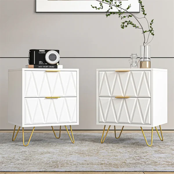 2-Drawer Nightstand with Metal Handle