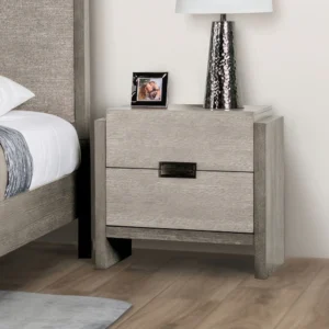 Gray Nightstand with 2 Drawers