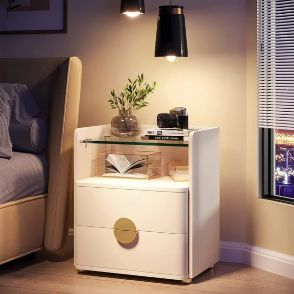 Tempered Glasses 2-Drawer Modern Night Stand