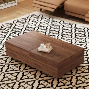 Modern Walnut Rectangular Coffee Table with Sliding Top