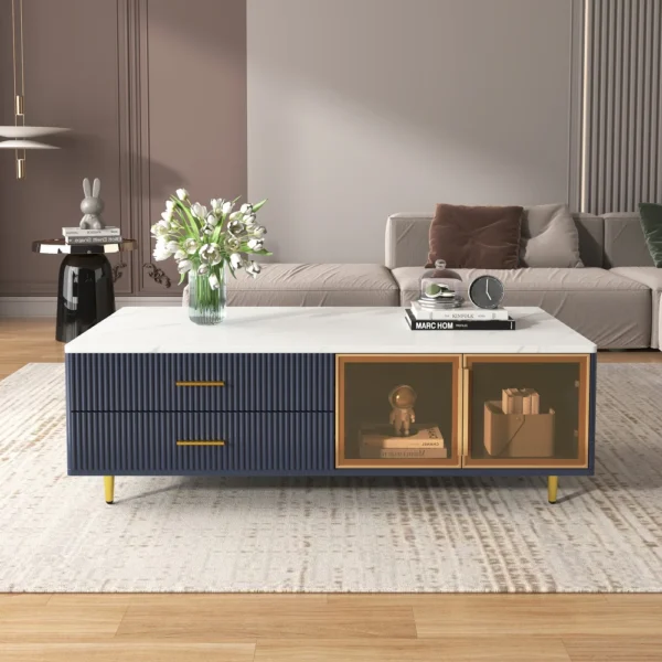 Modern Storage Coffee Table with Glass Doors