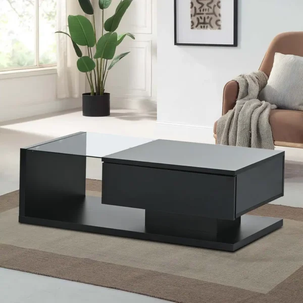 High Gloss Rectangular Coffee Table with a Drawer