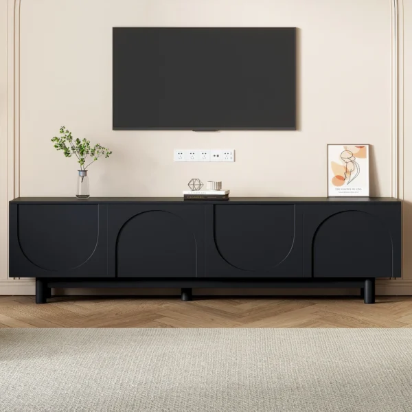 TV Stand Black Media Storage Cabinet