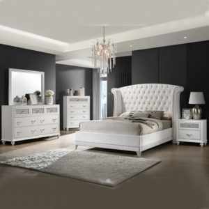 Upholstered Bedroom Set White with Wingback Headboard