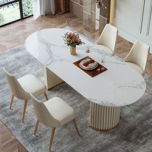 Modern Minimalist White Oval Dining Table