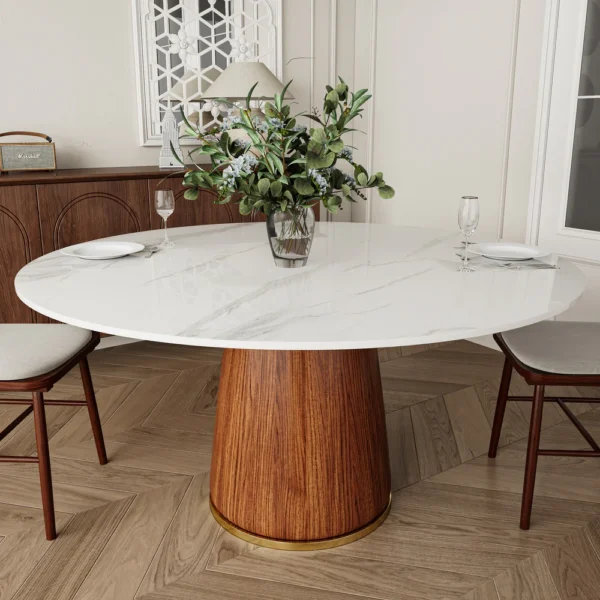 Solid Wood Stone Top Round Dining Table