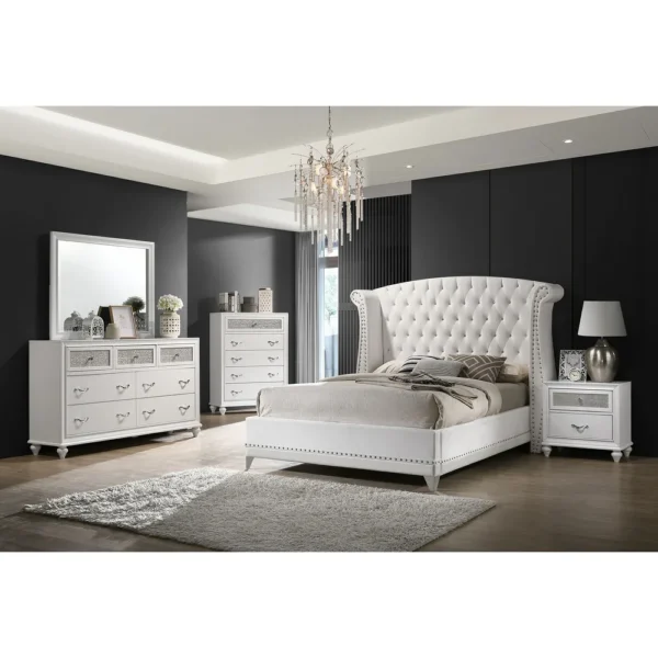 Upholstered Bedroom Set White with Wingback Headboard