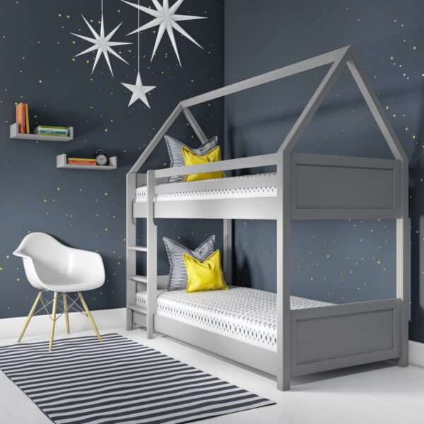 Grey Wooden House Bunk Bed