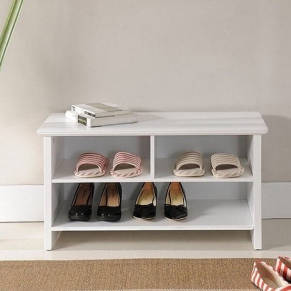 White Wood Shoe Bench