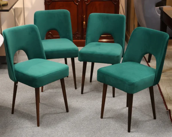 Set of 4 Dark Green Velvet "Shell" Dining Chairs, 1960s