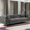 Modern Elegant Button Tufted Design Solid Wood 3 Seater Sofa