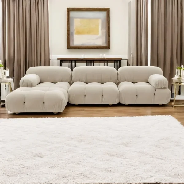 Natural Soft Velvet Bubble L-Shaped Sectional Sofa