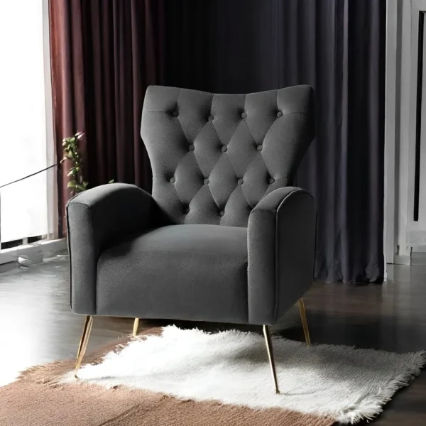 Stuffed Wide Tufted Velvet a Chair for Living Room (Golden Metal Legs)