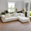 Corduroy Modern L-Shaped Sectional Sofa with Ottoman Tufted Design