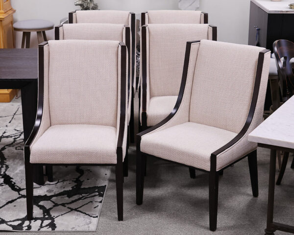 Set of 6 Ebony Framed Dining Chairs w/ Taupe Weave Fabric