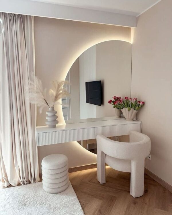 Luxury Floating Dressing Table with LED Mirror & Storage