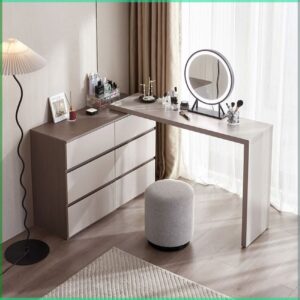 Modern Wooden Dressing Table with Storage & Mirror