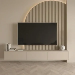 Minimalist Floating TV Unit with Arched Slat Wall Panel