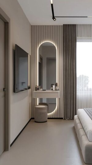 Modern Vanity Dressing Table with Mirror & Marble Finish