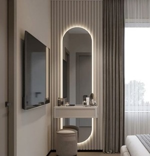 Modern Vanity Dressing Table with Mirror & Marble Finish