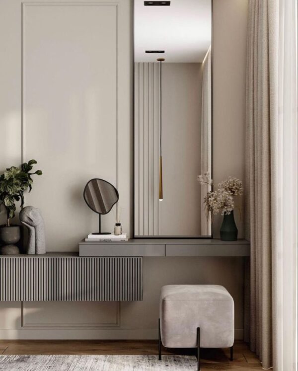 Wall-Mounted Dressing Table with Mirror and Cabinet