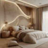 Modern LED Wood Accent Bed Set – Beige Luxury Bedroom