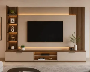 Aalina TV Unit with LED Backlit Panel & Display Shelves