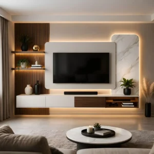 Aaliva TV Wall Panel with Floating Cabinet & Shelves