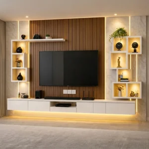 Aalvo TV Wall Unit with Geometric LED shelf