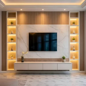 Aatria Media Wall Unit with LED Display Shelves