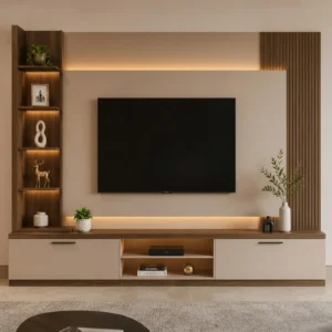 TV Unit with LED Backlit Panel & Display Shelves
