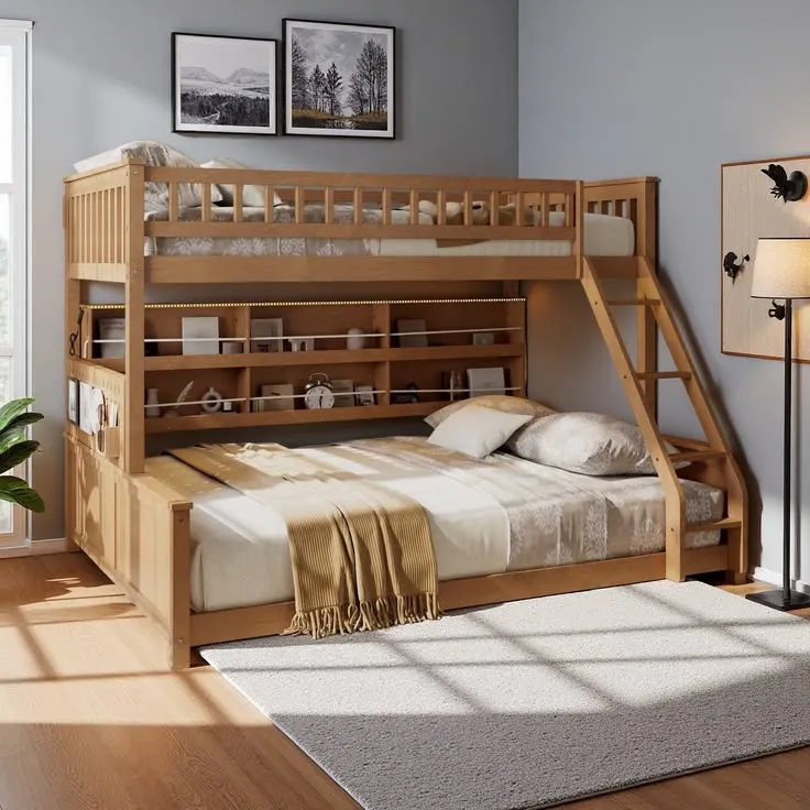 queen bunk bed with shelving