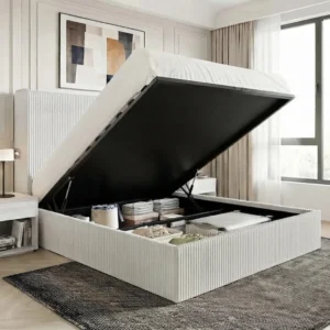 Fluted Upholstered Hydraulic Storage Bed