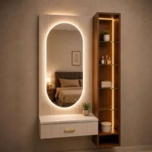 1 Drawer Fluted Arched Mirror Dresser with Shelves