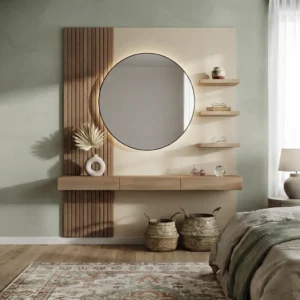 3 Drawers Alviera Modern Dresser with Wall Panel