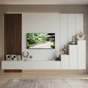 Aadiz Fluted Panel TV Unit with Tall Storage Cabinets