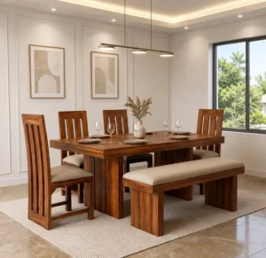 Aadrio Wooden 6 Seater Dining Table Set