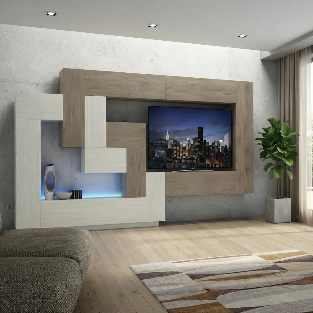 Asymmetrical TV Wall Unit with Storage