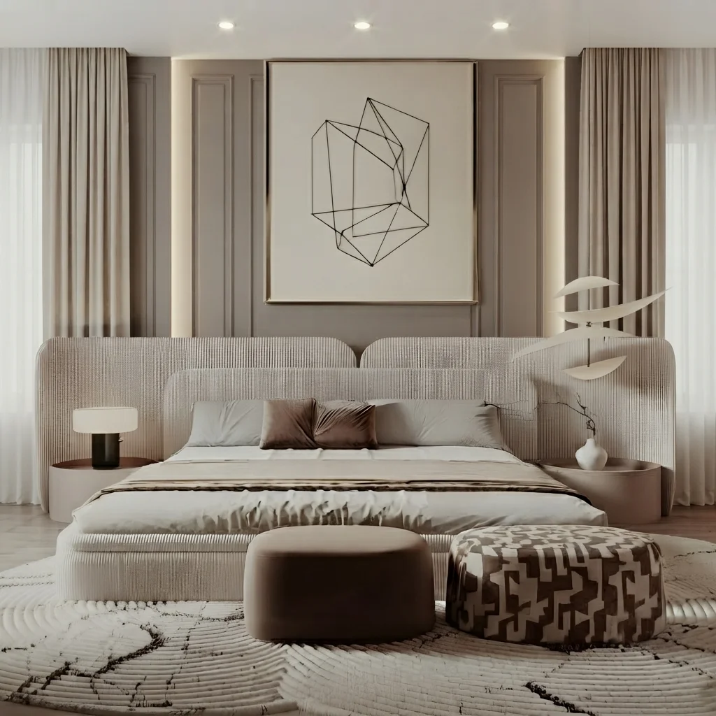 Aalora Vertical Textured High Headboard Bed