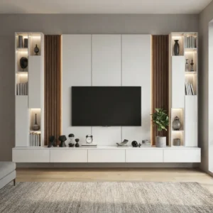 Aalure Fluted TV Wall Unit with LED Storage Shelves