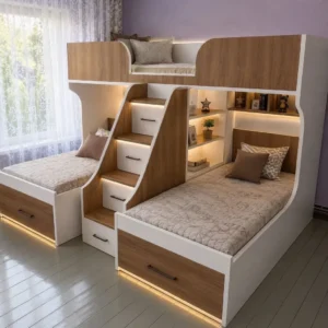 The Aabiz Triple LED Bunk Bed with Storage Stairs