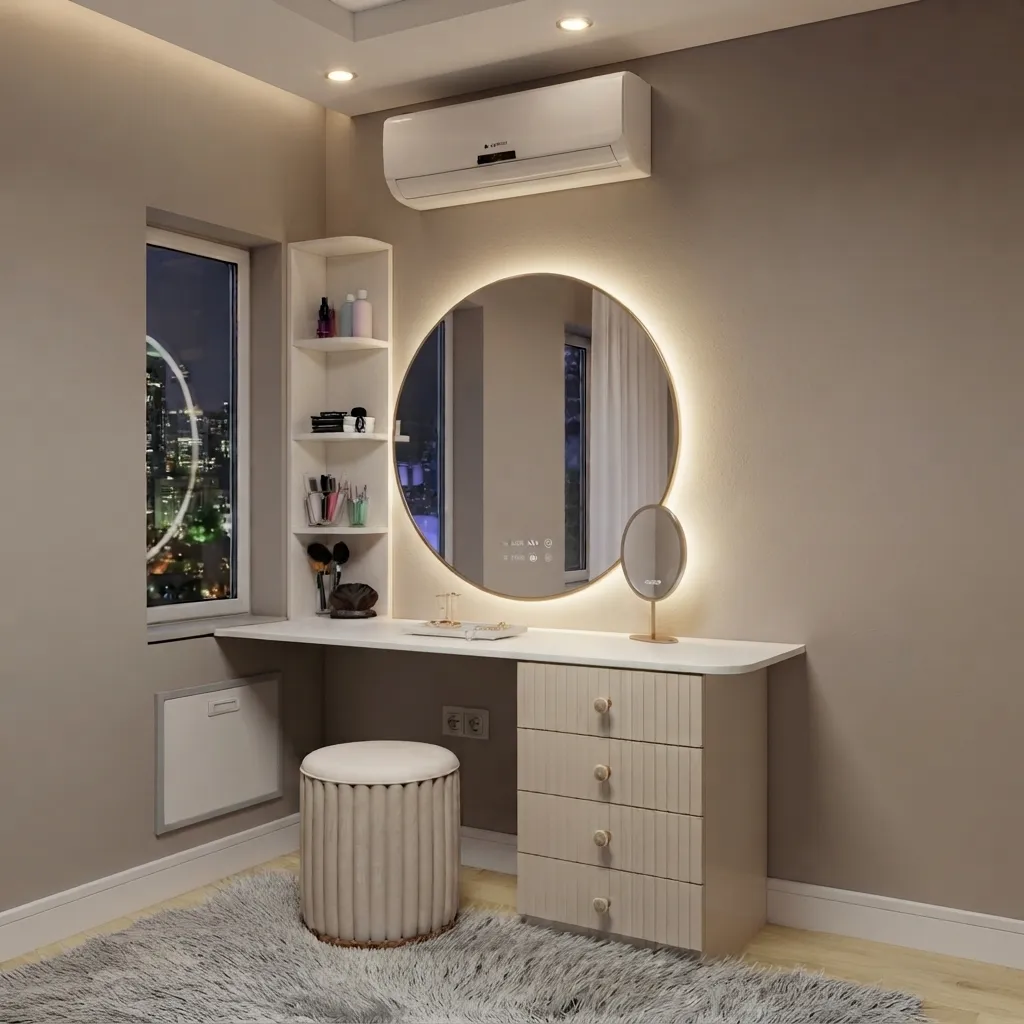 4 Drawers Vanity Set with Side Shelves