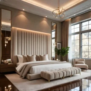 Aalfy Tall Fluted LED Wall Panel Bed